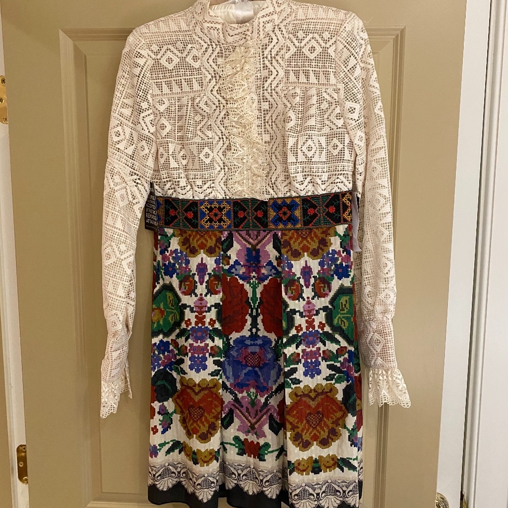 Anna Sui Ivory Multi Folklore Dress NEVER WORN